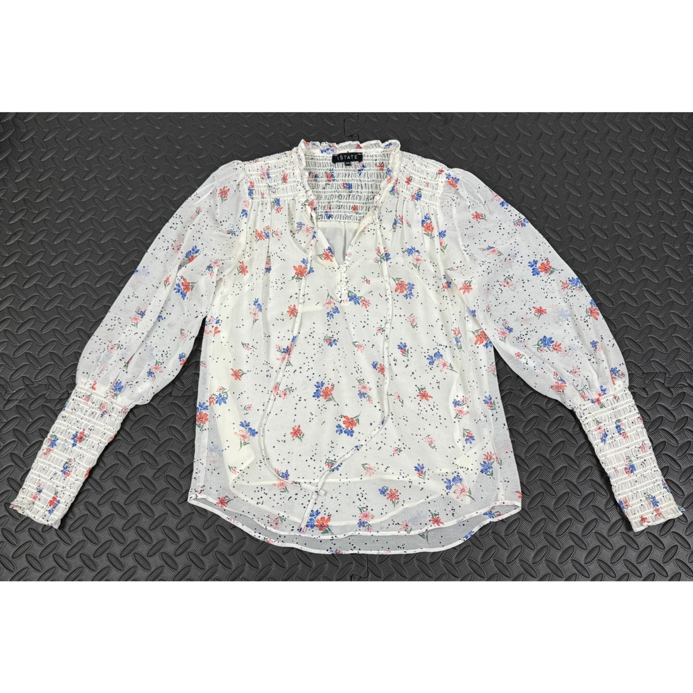 State White Floral Bloss Women's XXS RN#51323 100% Polyester Long Sleeved